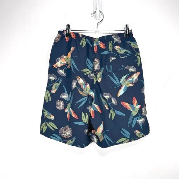 Patagonia Baggies Longs Shorts Men XS Blue Floral Bird Print Recycled Nylon 7" - Picture 2 of 13
